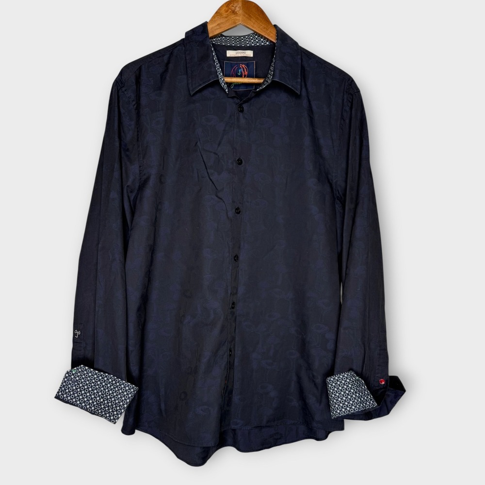 John Lennon Flip Cuff Mushroom Print Blue Button Up Shirt Long Sleeve Cotton XL